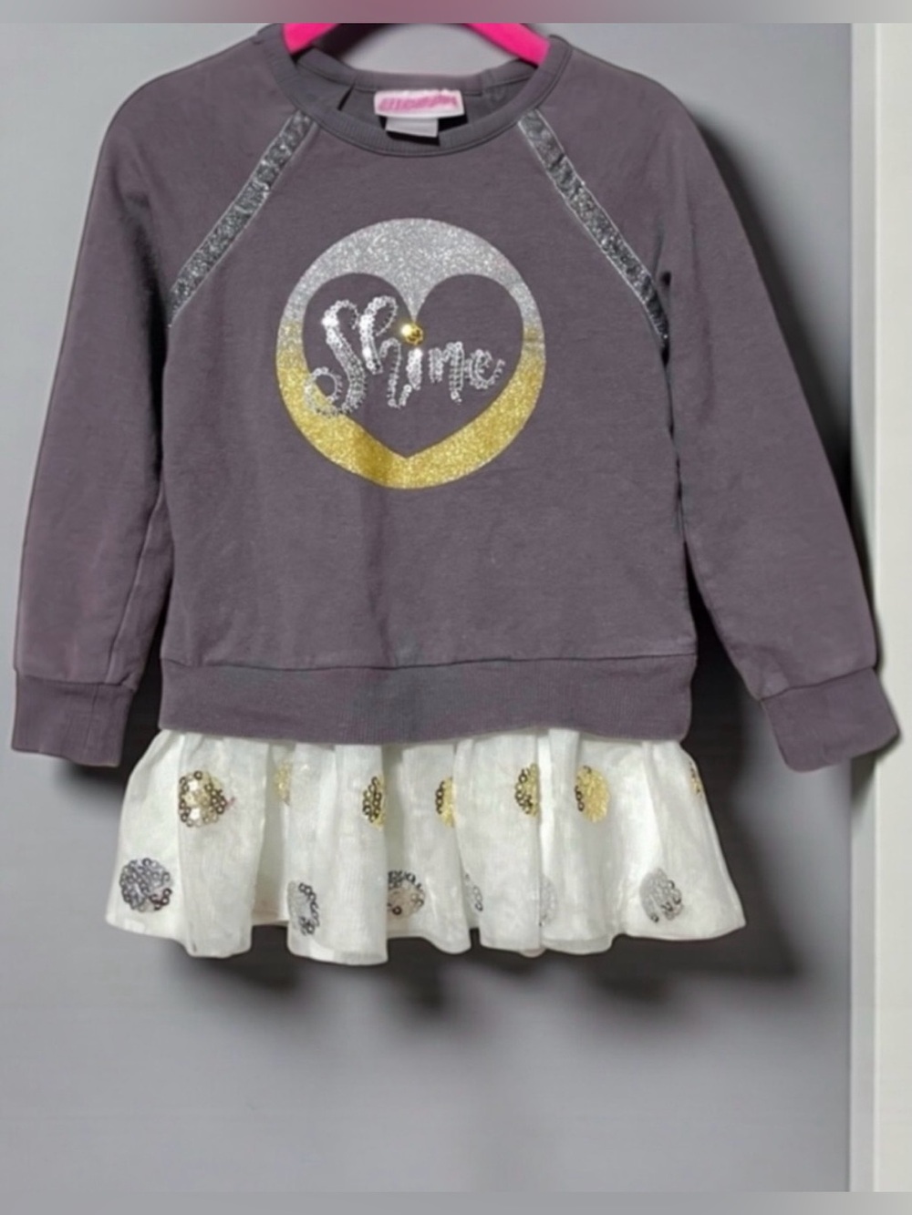 👚2/$10👗3/$12 Flapdoodles Gray Glitter Shine Heart Tulle Sequin Skirted Top 3T